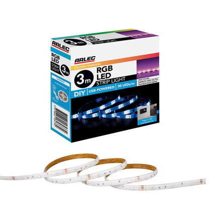 3m RGB LED strip light for home decor or gaming setup, Arlec
