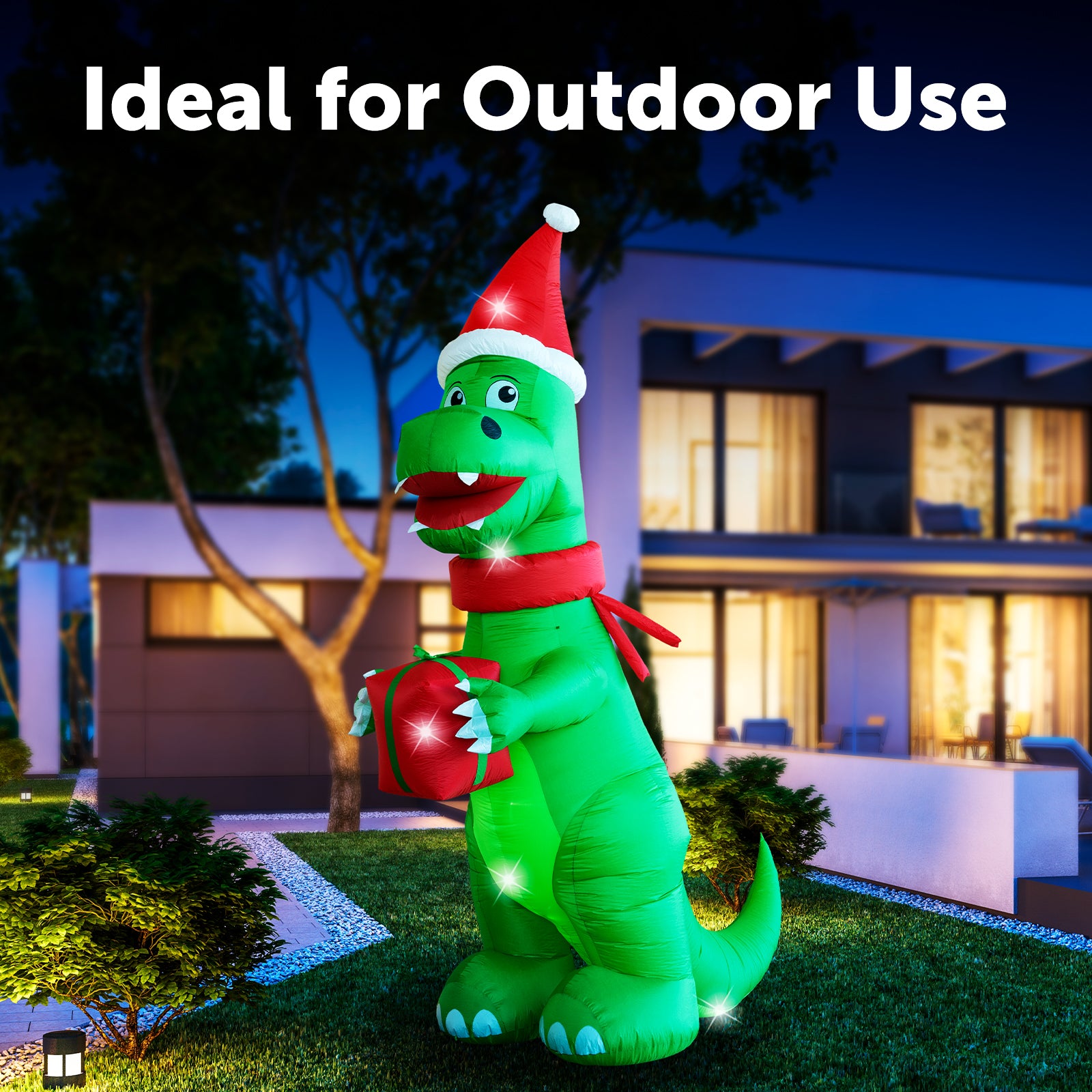Arlec 4.5m inflatable dinosaur with LED lights – low voltage outdoor Christmas decoration with self-inflating feature