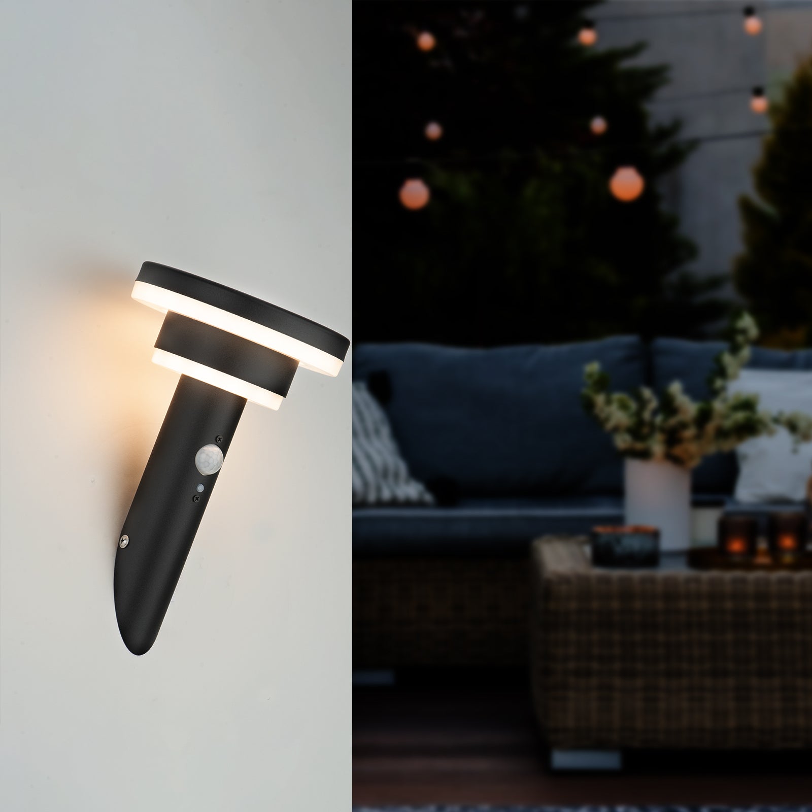 Arlec 400lm 26cm Solar LED Wall Light With Sensor - Black - solar powered light, motion sensor light, exterior wall light, energy efficient LED