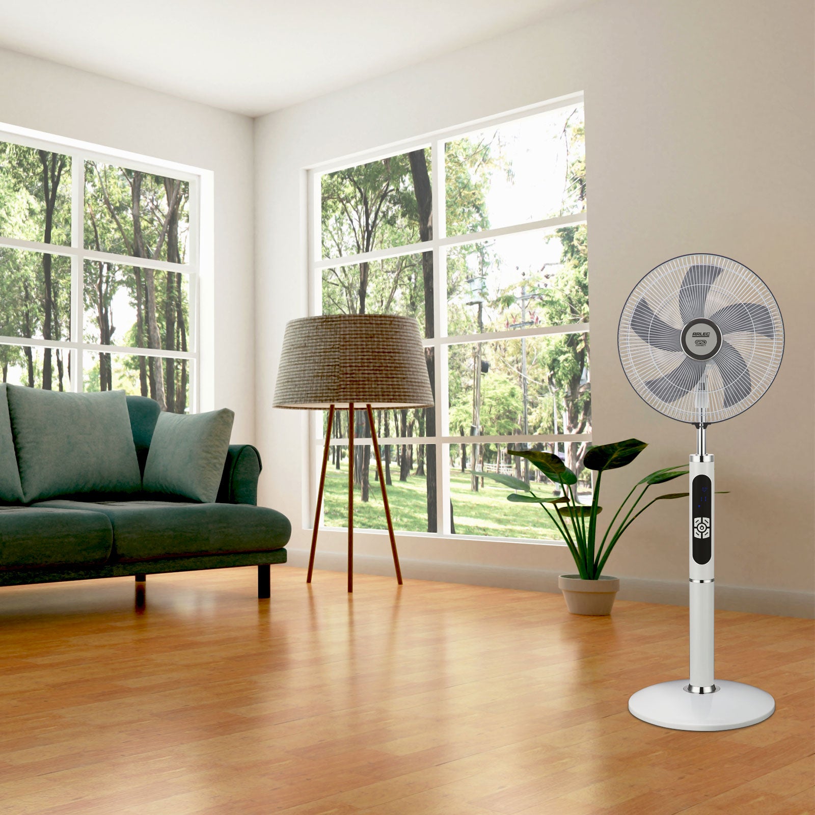 Arlec 40cm White Grid Connect Smart Remote Controlled Pedestal Fan – smart pedestal fan, adjustable pedestal fan, Grid Connect fan