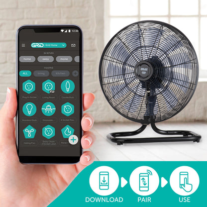 Smart DC floor fan with Wi-Fi control, 6 speeds, 18 blades, Grid Connect app, Google Assistant and Alexa compatible