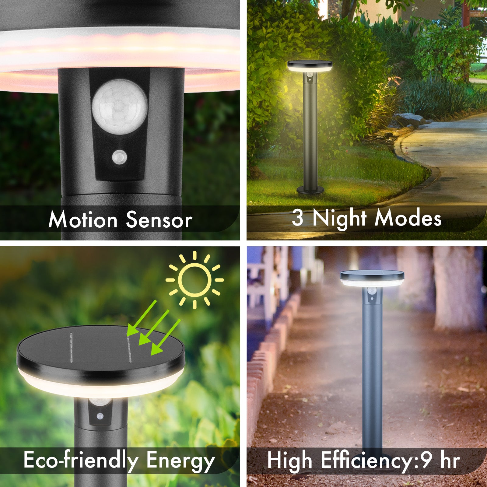 Arlec 48cm solar LED post light – 400 lumen motion sensor outdoor lighting with 3 light modes and stainless-steel finish