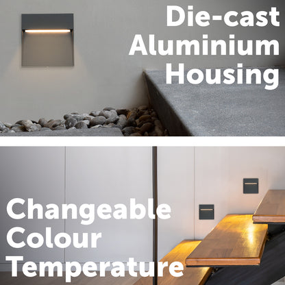 Arlec 4W CCT LED Square Black Exterior Step Light - energy efficient LED, CCT selectable light