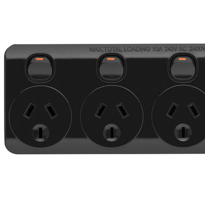 Arlec 4 Outlet Black Surge Protected Powerboard - black surge protector, 4 outlet extension board, long cable powerboard