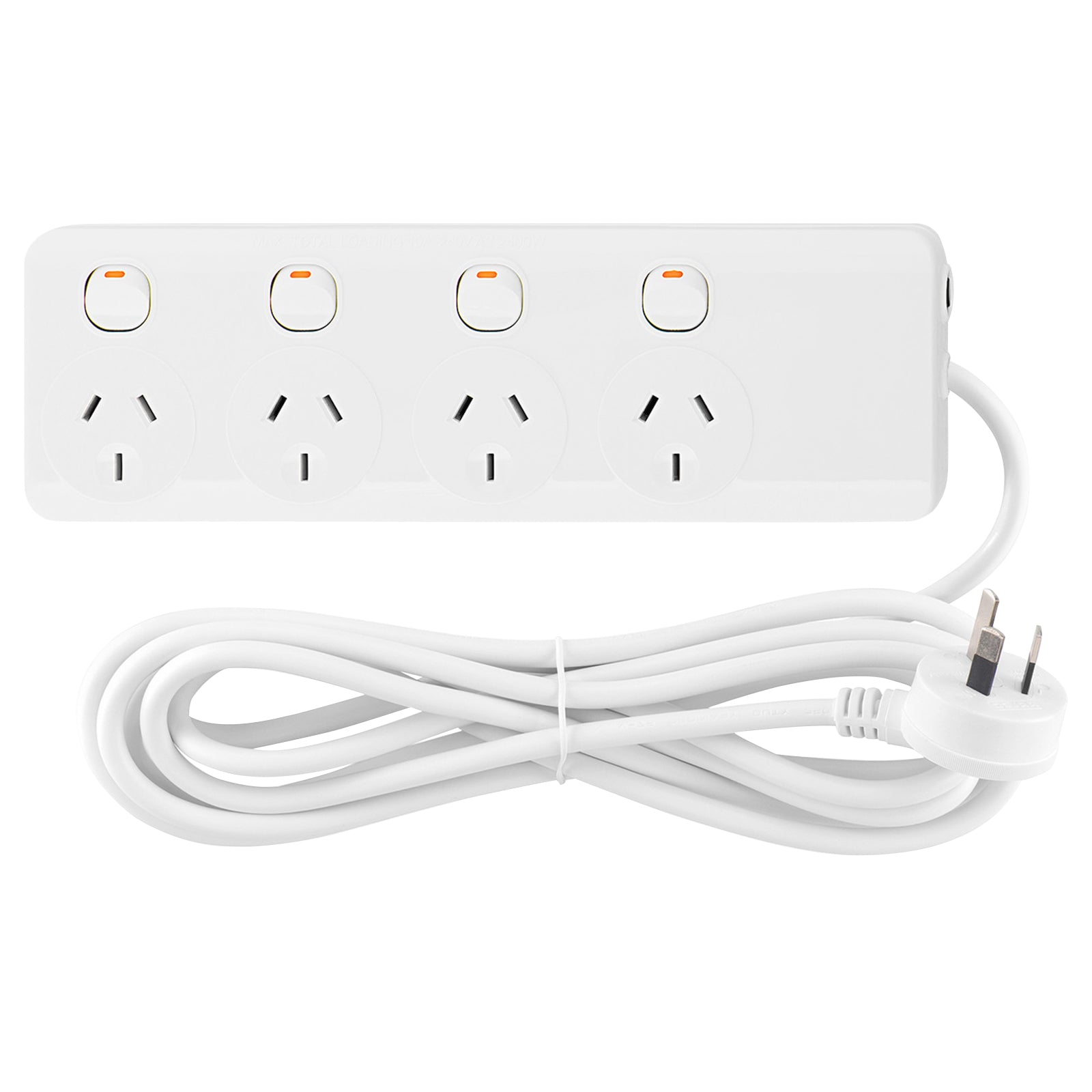 Arlec 4 Outlet Individually Switched Powerboard - 4 switched outlet board, indoor power strip, extended reach powerboard