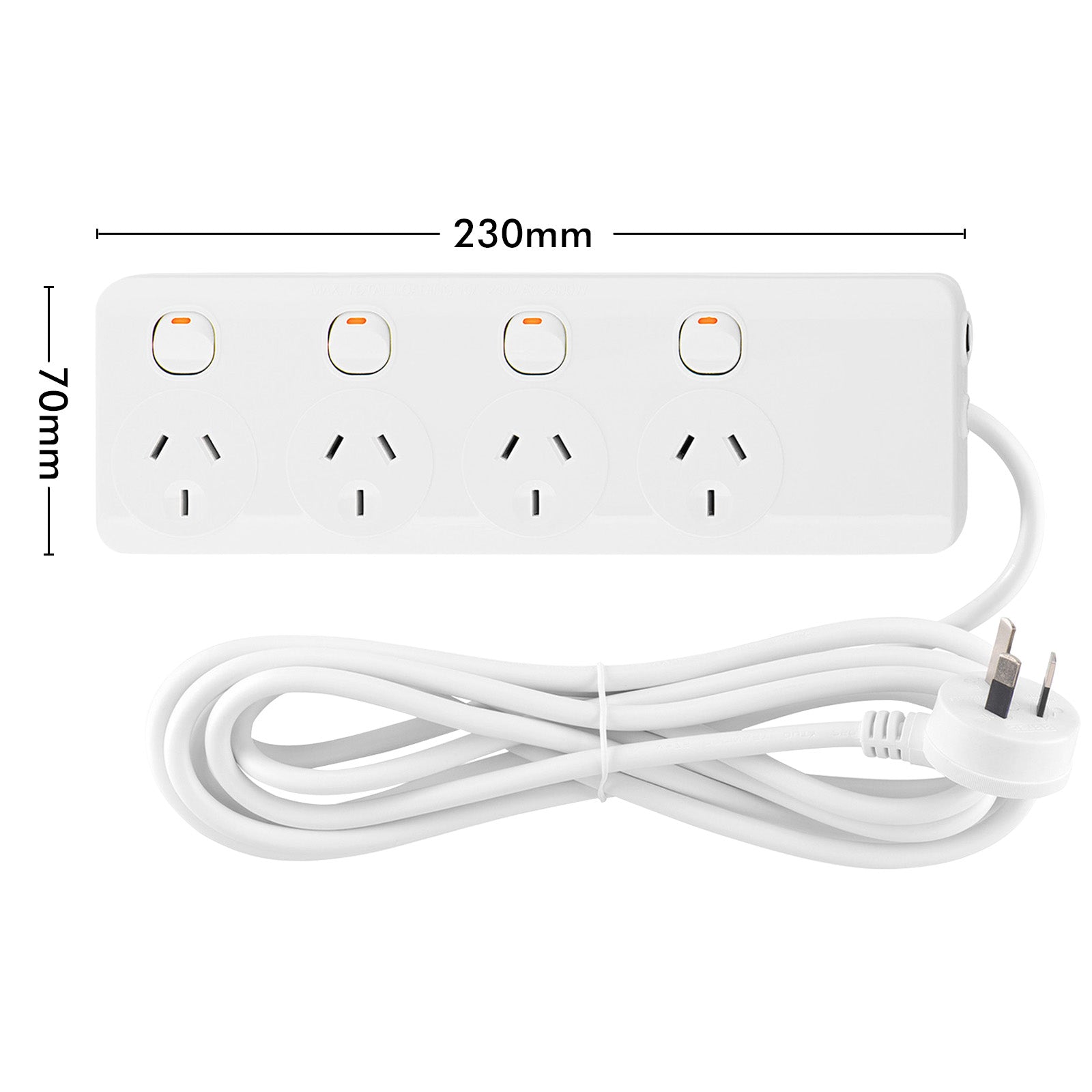 Arlec 4 Outlet Individually Switched Powerboard - 4 switched outlet board, indoor power strip, extended reach powerboard