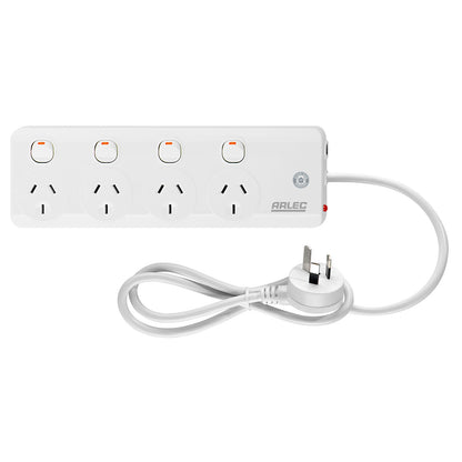 Arlec 4 Outlet Individually Switched Powerboard with Safety Overload Warning Alarm – 4 switch powerboard with warning system