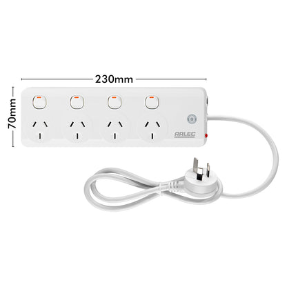 Arlec 4 Outlet Individually Switched Powerboard with Safety Overload Warning Alarm – 4 switch powerboard with warning system
