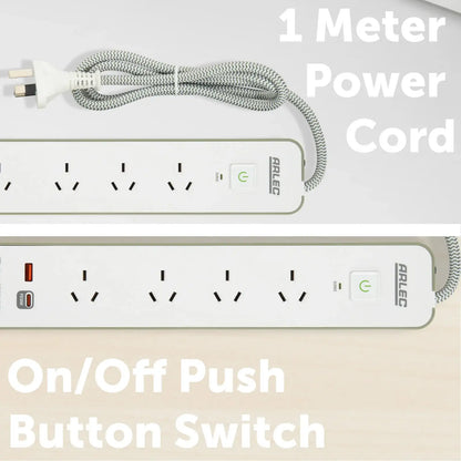 Arlec 4 Outlet PD30W Rapid Charge Powerboard Oil Green - PD30W fast charge board, green finish powerboard, 4 outlet USB extension