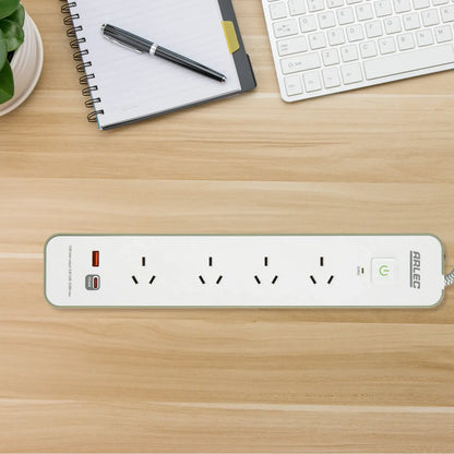 Arlec 4 Outlet PD30W Rapid Charge Powerboard Oil Green - PD30W fast charge board, green finish powerboard, 4 outlet USB extension
