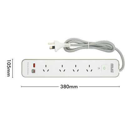 Arlec 4 Outlet PD30W Rapid Charge Powerboard Oil Green - PD30W fast charge board, green finish powerboard, 4 outlet USB extension