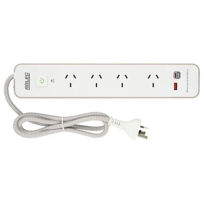Arlec 4 Outlet PD30W Rapid Charge Powerboard Simply Taupe - stylish PD30W board, 4 outlet extension, USB charging power strip
