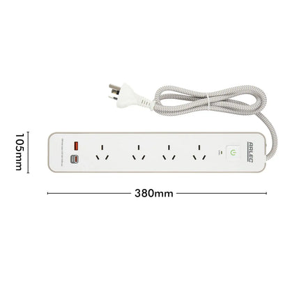 Arlec 4 Outlet PD30W Rapid Charge Powerboard Simply Taupe - stylish PD30W board, 4 outlet extension, USB charging power strip