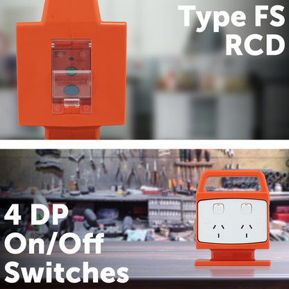 Arlec 4 Outlet Power Block with FS RCD Safety Switch for safe power access