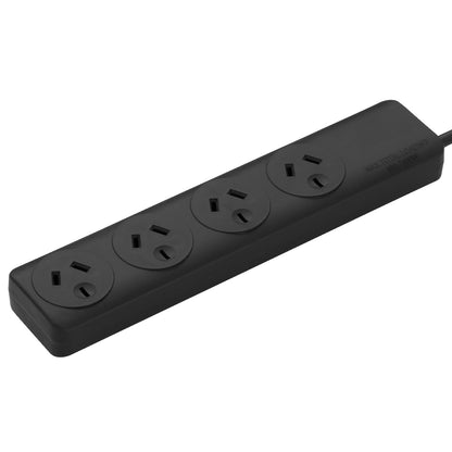 Arlec 4 Outlet Powerboard - Black - black indoor powerboard, 4 outlet extension, compact power strip