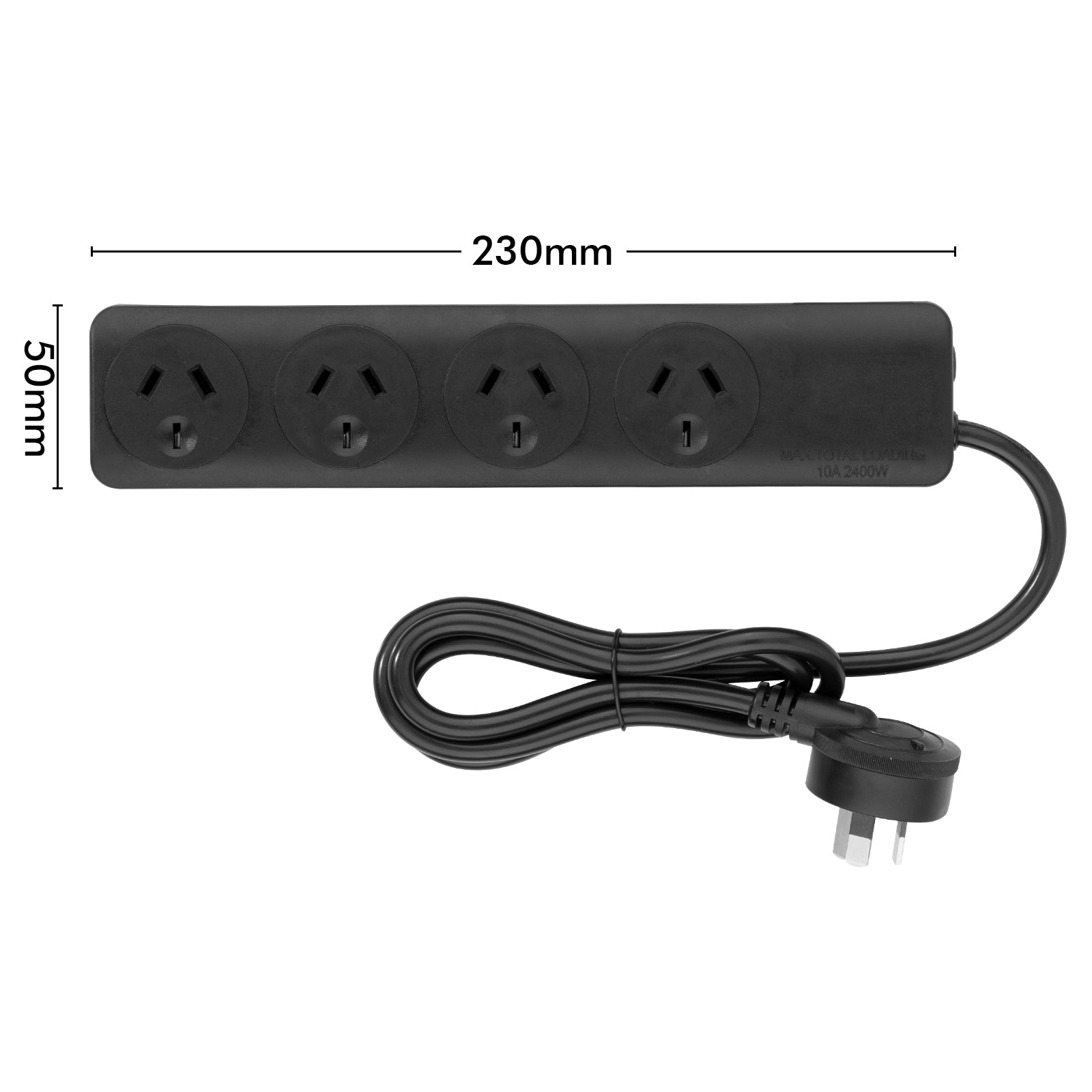 Arlec 4 Outlet Powerboard - Black - black indoor powerboard, 4 outlet extension, compact power strip