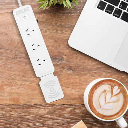 Arlec 4 Outlet Powerboard With Detachable 10W Wireless Charger - wireless charging board, 4 outlet power strip, detachable charger board