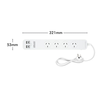 Arlec 4 Outlet Powerboard With USB 2A And 2C Charging Ports - USB charging board, power strip with 4 outlets, fast charge powerboard