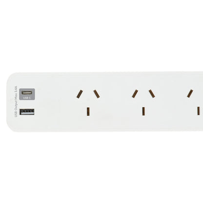 Arlec 4 Outlet Powerboard With USB Chargers - USB charging board, 4 outlet power strip, safety protected extension