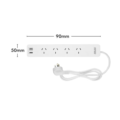 Arlec 4 Outlet Powerboard With USB Chargers - USB charging board, 4 outlet power strip, safety protected extension