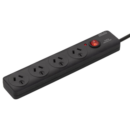 Arlec 4 Outlet Surge Powerboard Black – surge protected extension board, compact black design