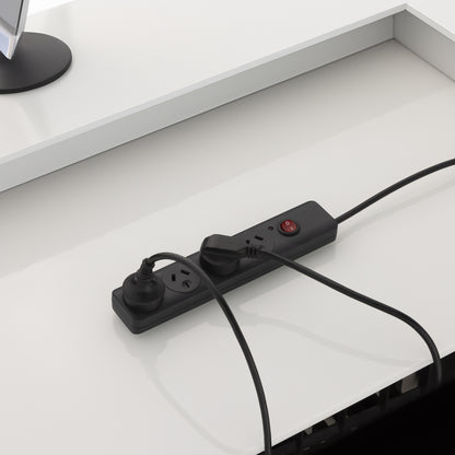 Arlec 4 Outlet Surge Powerboard Black – surge protected extension board, compact black design