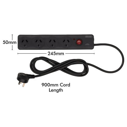 Arlec 4 Outlet Surge Powerboard Black – surge protected extension board, compact black design