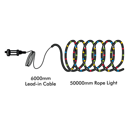 Arlec 50m multicolour LED rope light with 8-function controller and storage reel