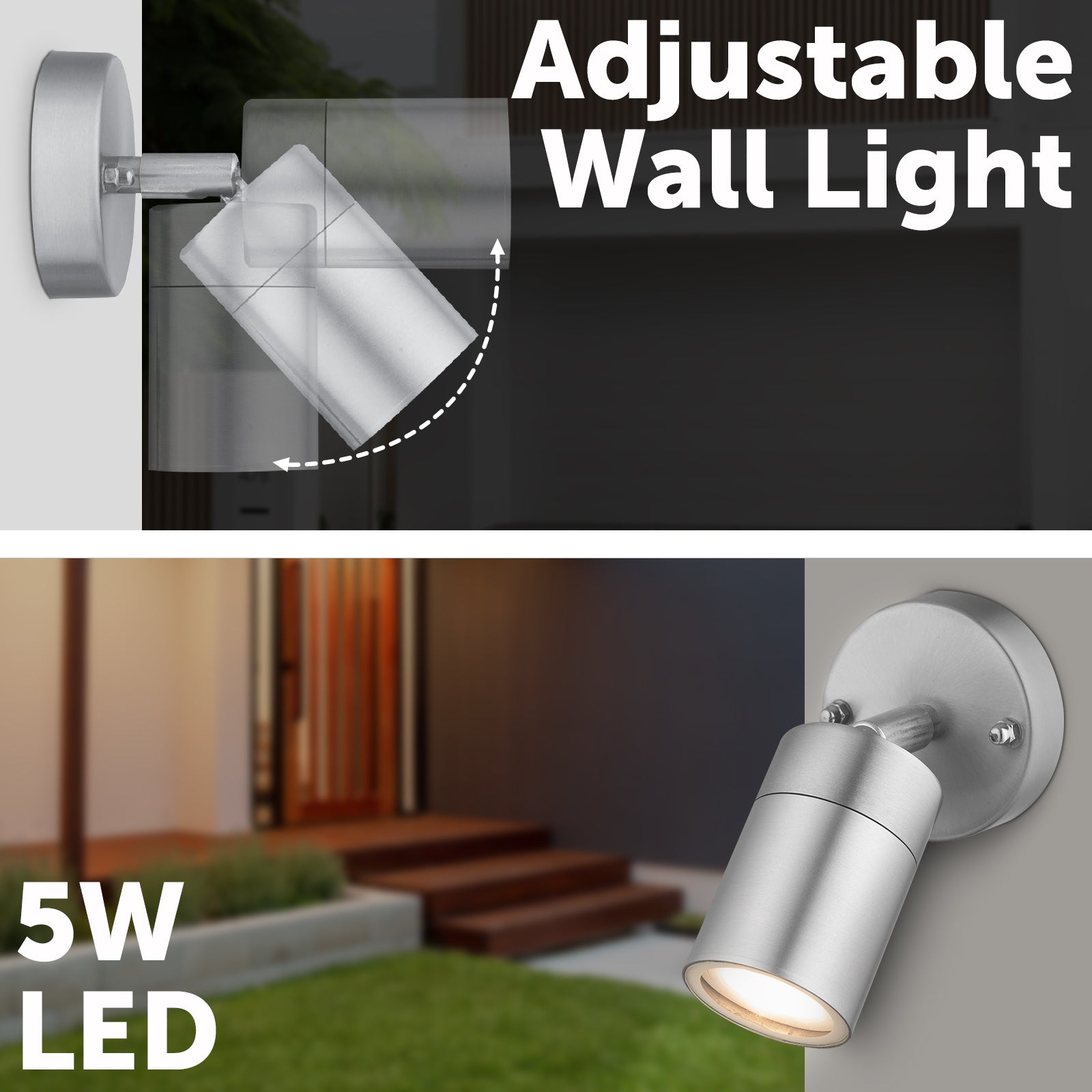 Arlec 5W Marine Grade Adjustable LED Wall Light - exterior wall light, energy efficient LED