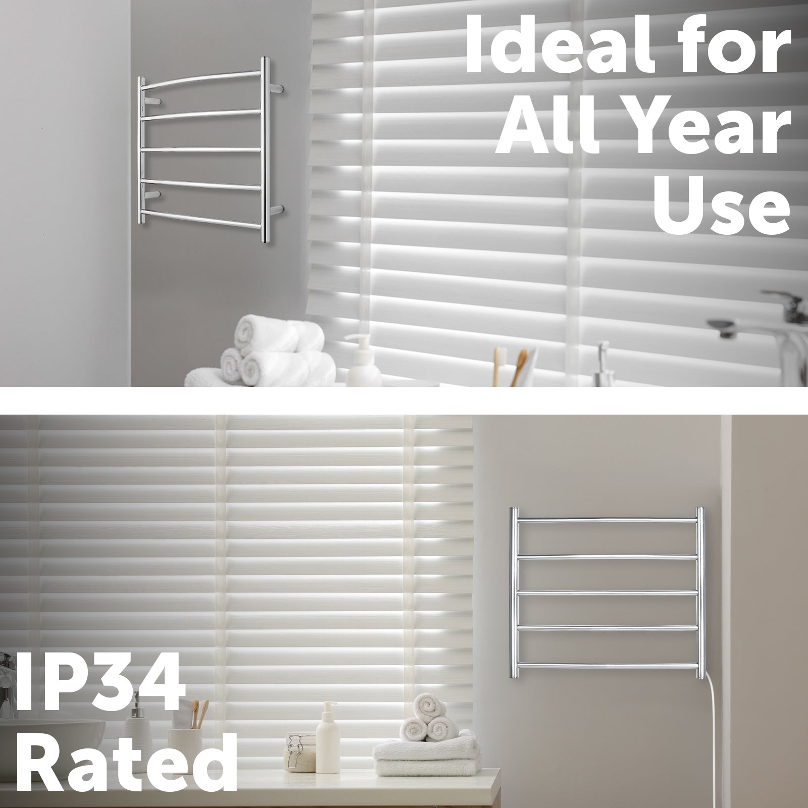 Arlec 5 bar 40W stainless steel towel rail for heating and drying towels