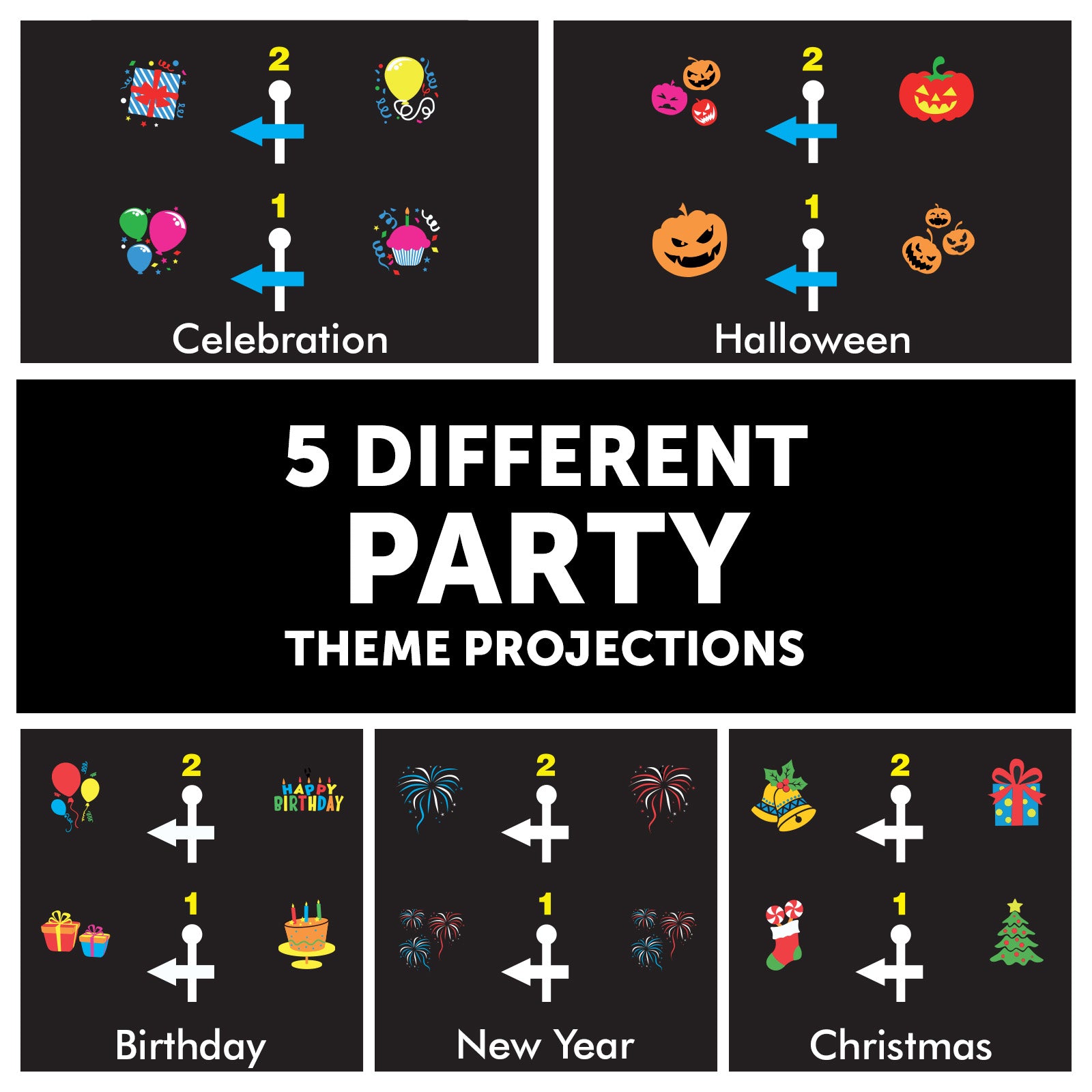 Arlec 5-theme LED light projector, animated celebration projector for events and holidays
