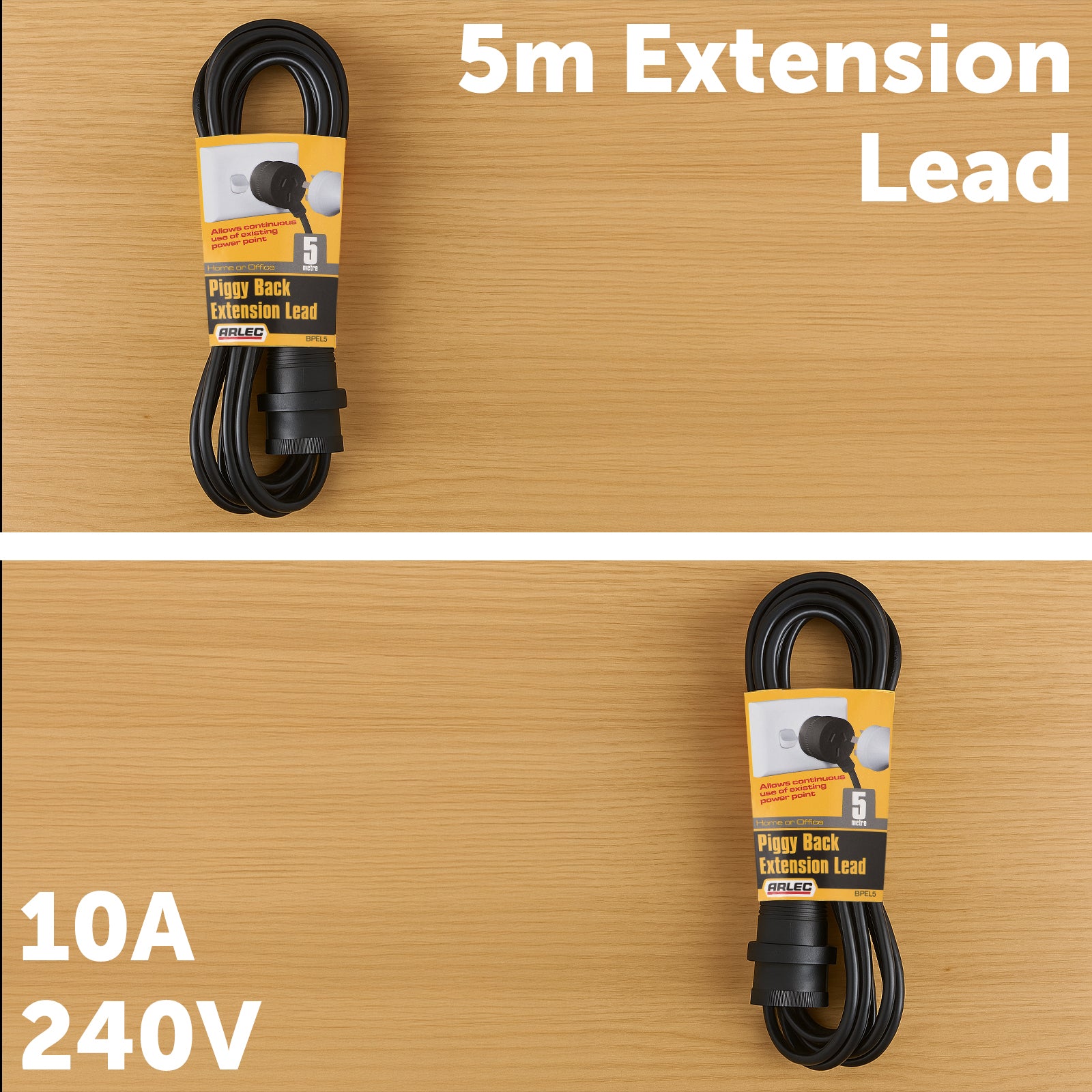 5m black piggyback lead – Arlec side entry extension cable