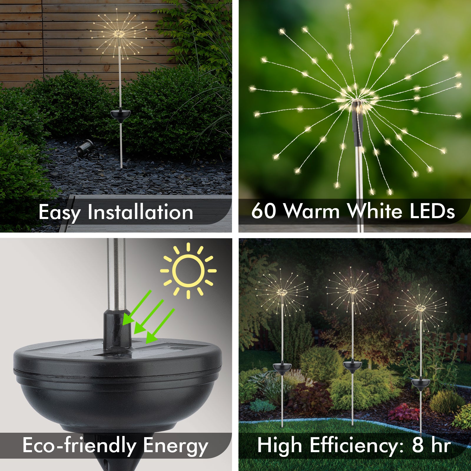 Arlec warm white LED starburst solar light – 60 LED decorative garden stake light with dusk sensor and IP44 rating