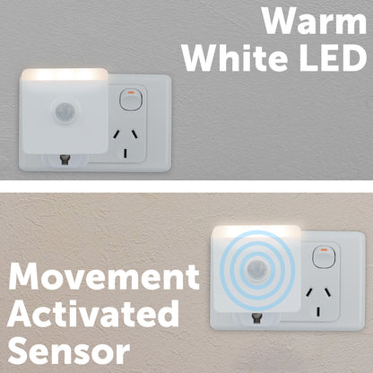 Arlec square plug-in motion sensor night light with warm white LED and auto shut-off