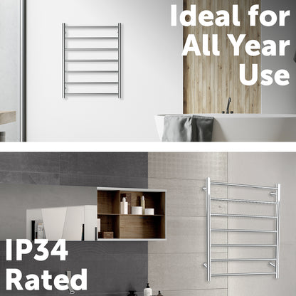 Arlec 68W 7 bar stainless steel heated towel rail for bathrooms