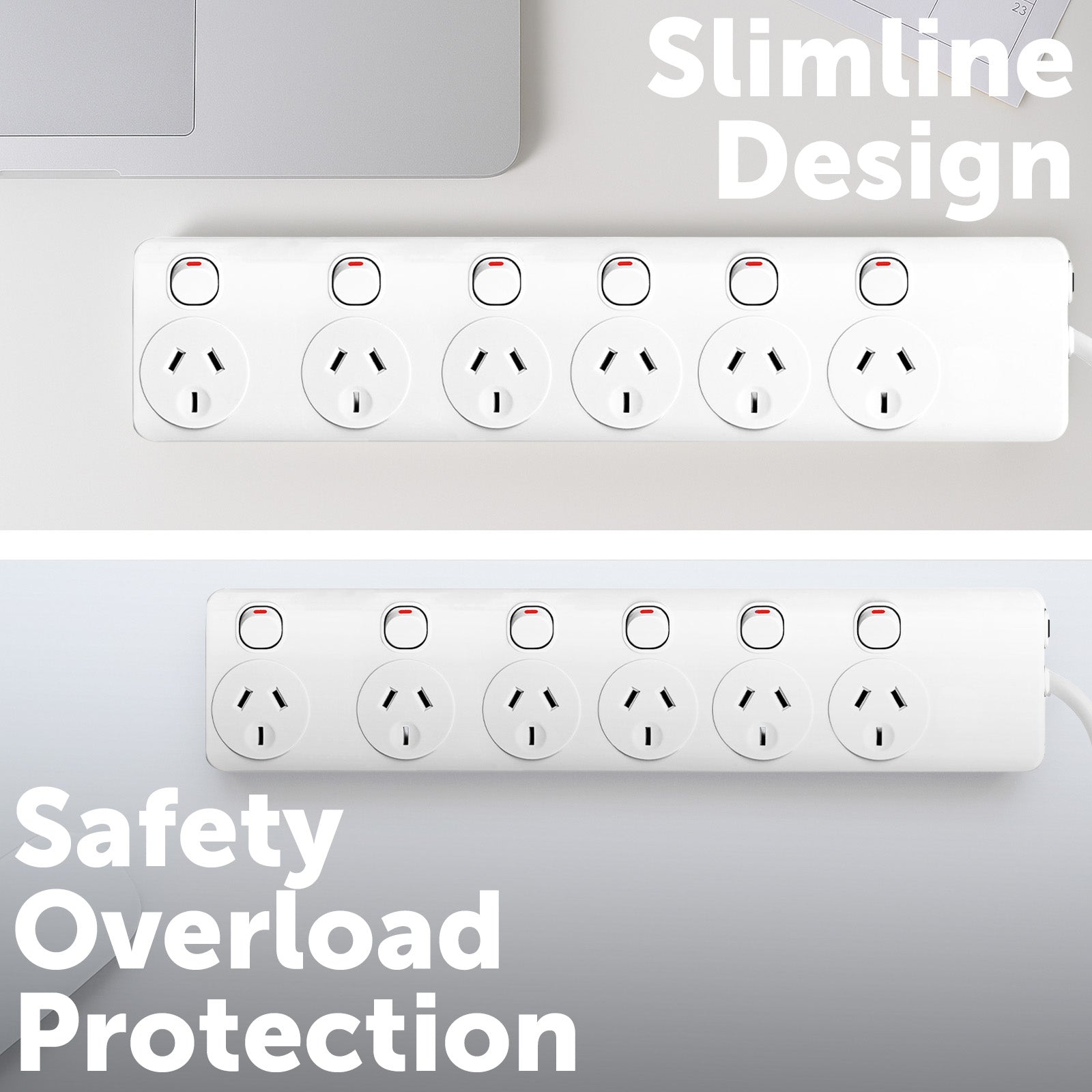 Arlec 6 Outlet Individually Switched Powerboard - switched powerboard, 6 socket extension, home office power strip