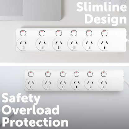 Arlec 6 Outlet Individually Switched Powerboard - switched powerboard, 6 socket extension, home office power strip