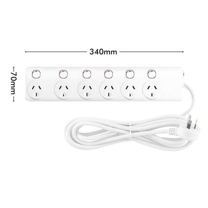 Arlec 6 Outlet Individually Switched Powerboard - switched powerboard, 6 socket extension, home office power strip