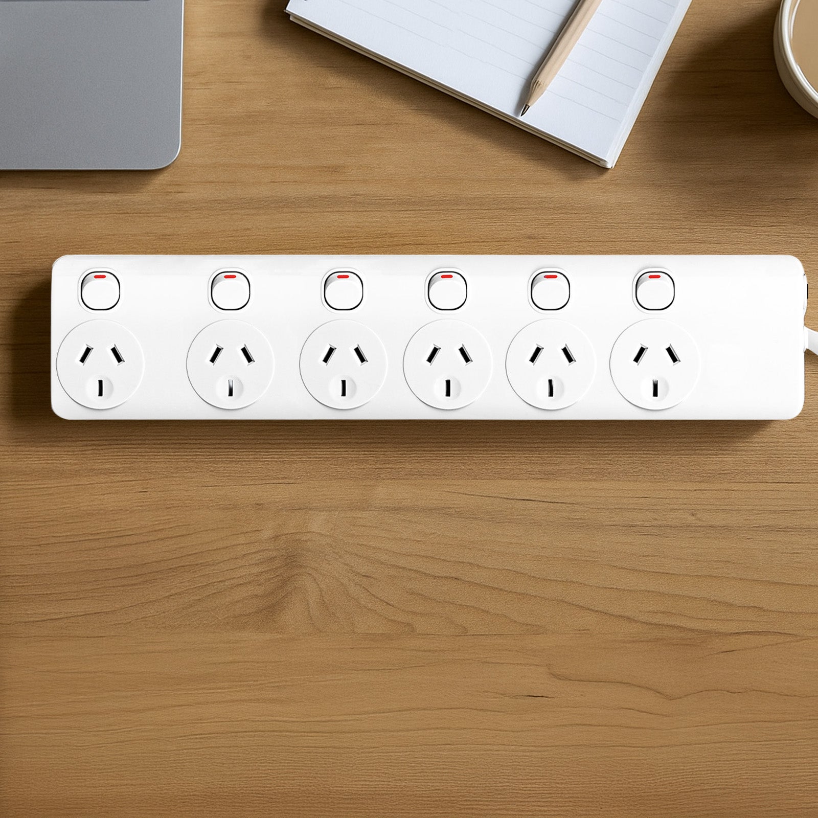 Arlec 6 Outlet Individually Switched Powerboard - switched powerboard, 6 socket extension, home office power strip