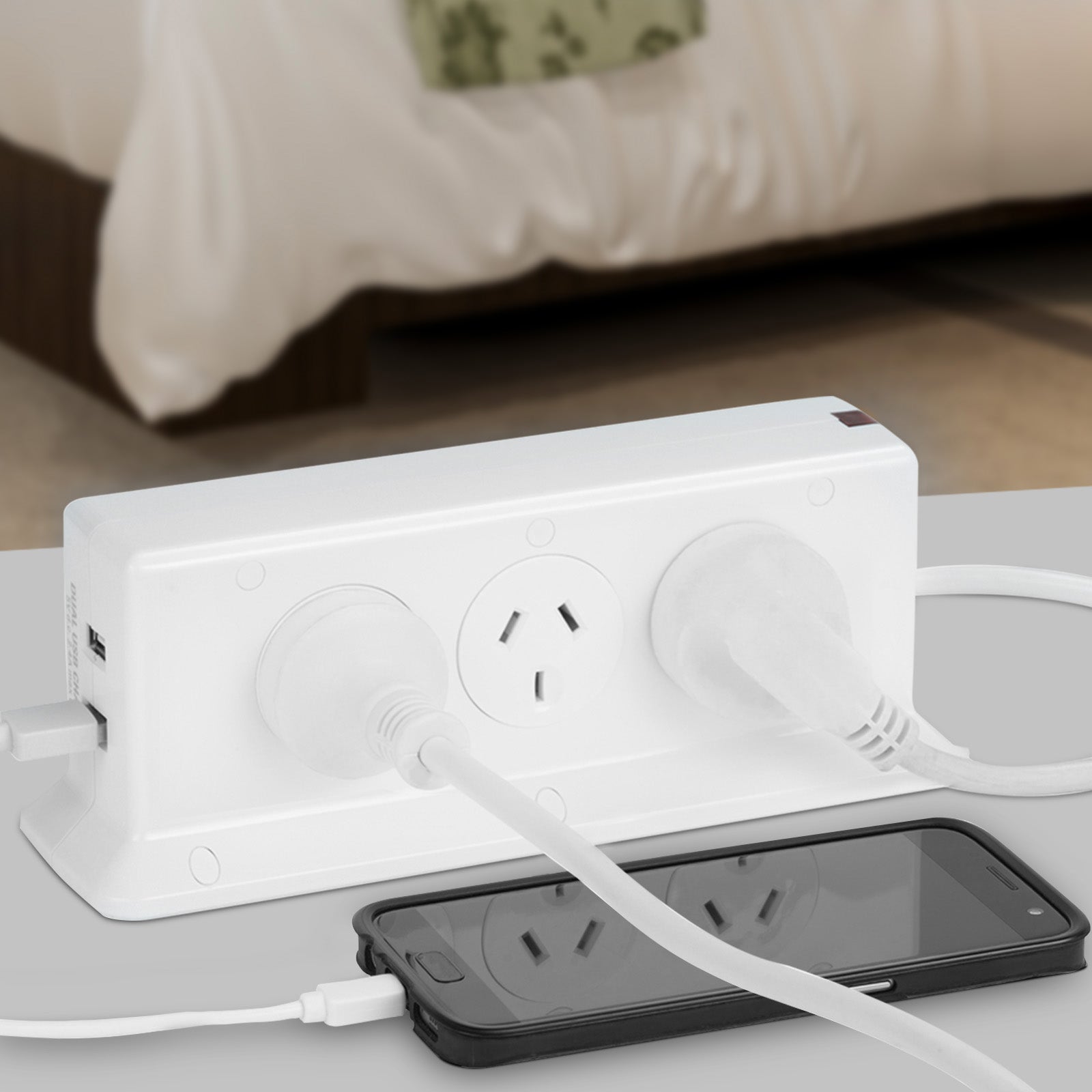 Arlec 6 Outlet Space Saving Powerboard With 2.4A USB Charger – USB powerboard with compact design for home or office