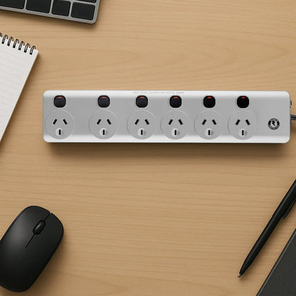 Arlec 6 Outlet Surge Protected Wide Spaced Powerboard – surge powerboard with wide spacing for large plugs