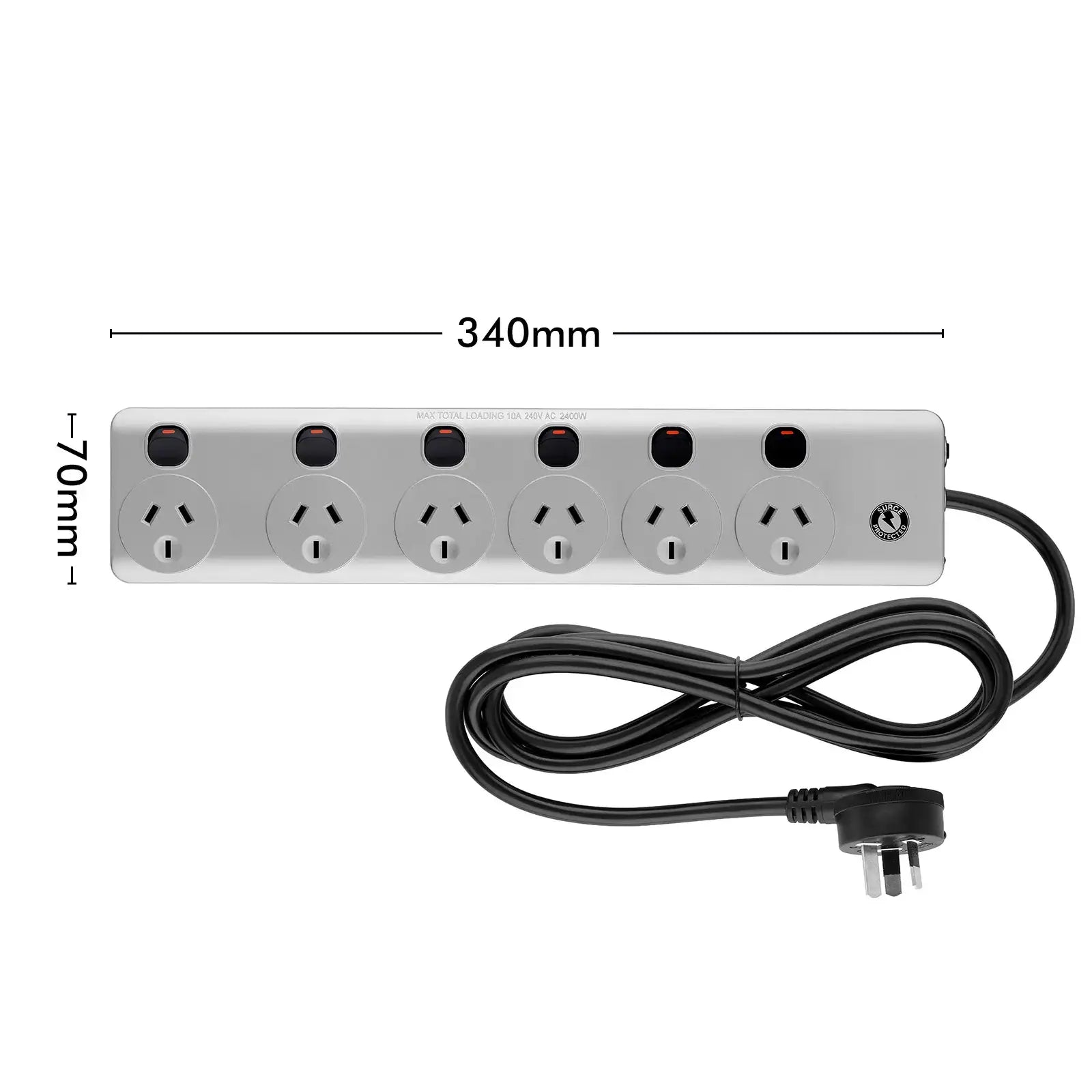 Arlec 6 Outlet Surge Protected Wide Spaced Powerboard – surge powerboard with wide spacing for large plugs