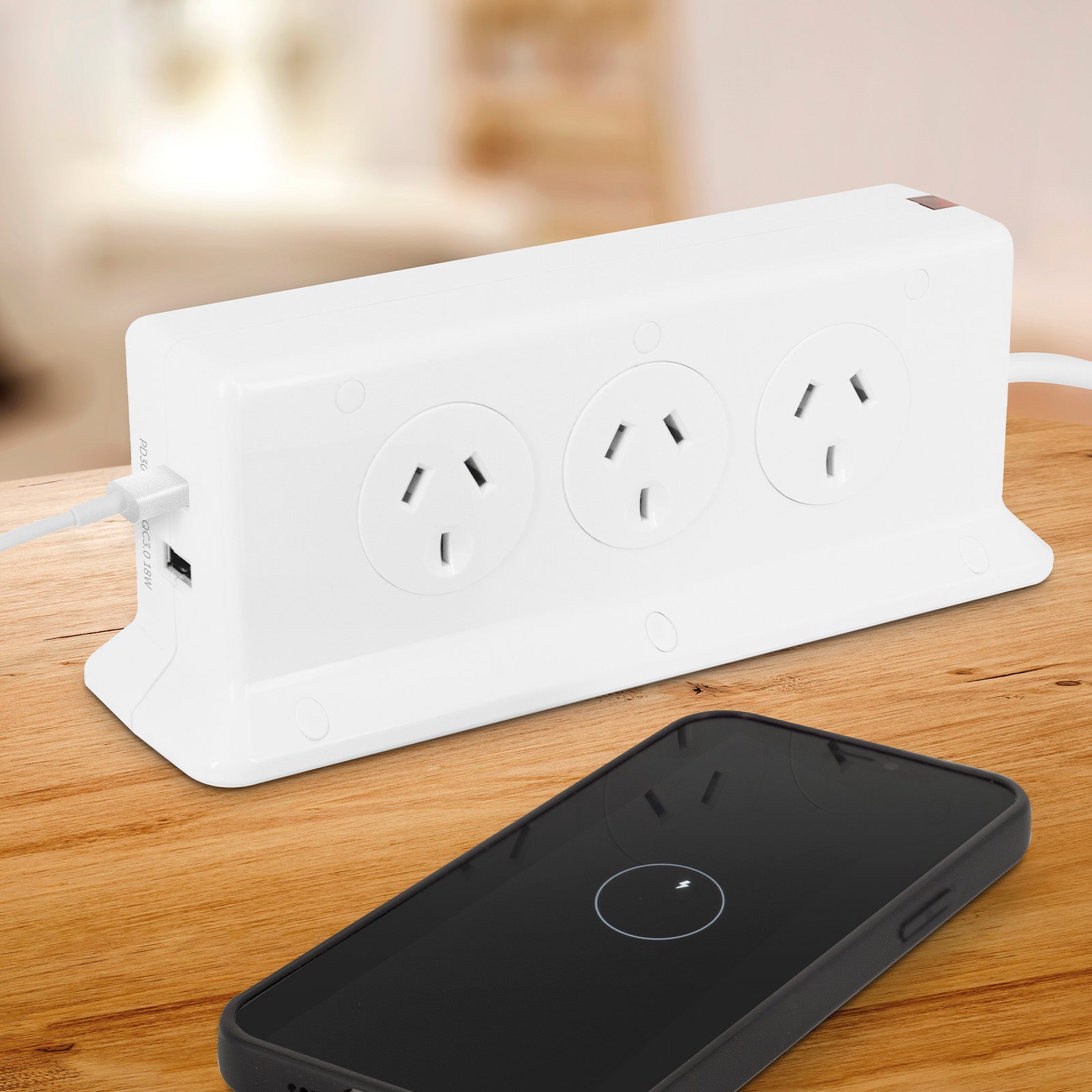 Arlec 6 Outlet Vertical Powerboard with PD30W Rapid Charging USB A & C - vertical powerboard, USB PD charging board, 6 socket extension