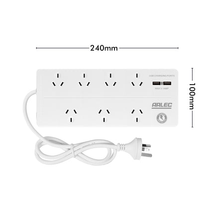 Arlec 7-Outlet Surge Powerboard With USB Charger – multi socket powerboard with USB charging and surge protection