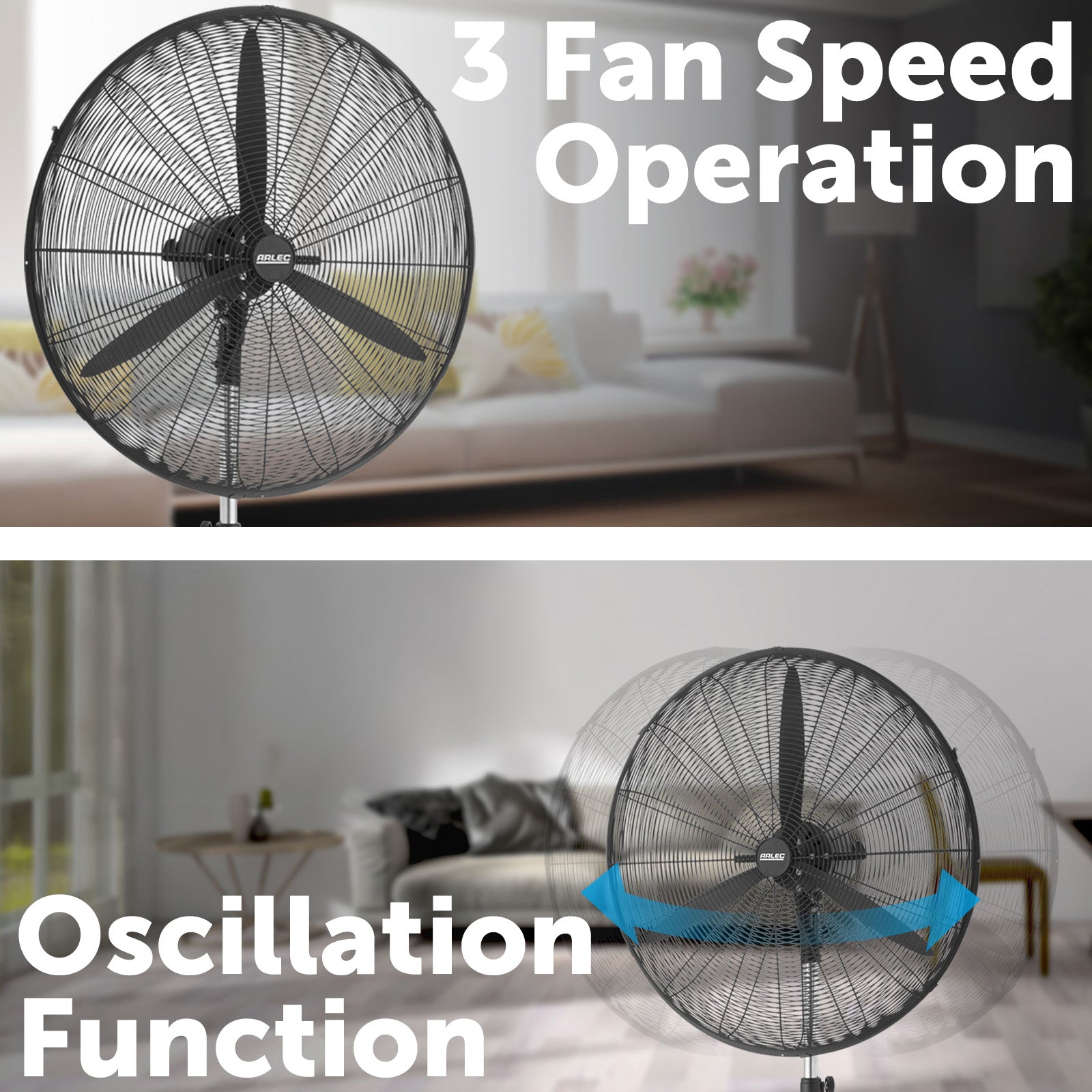 Arlec 75cm industrial fan with heavy-duty base and 285W motor