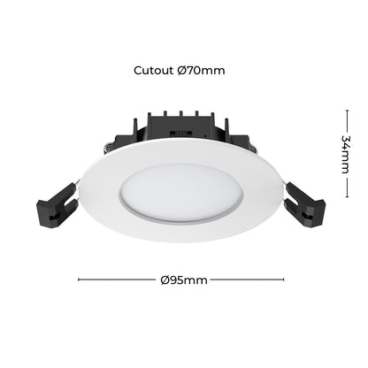 Arlec IP65 rated LED downlight, waterproof tri-colour dimmable ceiling light, 70mm cutout