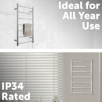 Arlec 65W 7 bar curved stainless steel heated towel rail, modern and efficient