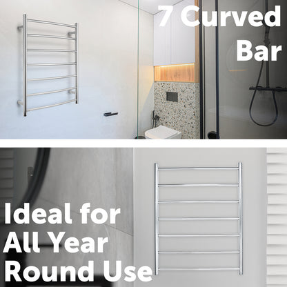 Arlec 70W curved 7 bar stainless steel towel rail for stylish bathroom heating