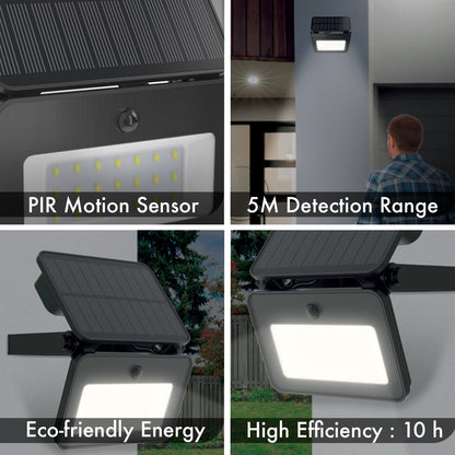 Arlec 800 lumen solar LED floodlight – PIR motion sensor light with 5m detection range and 10-hour run time