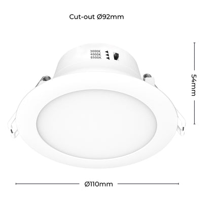 Arlec 2-pack LED downlights, tri-colour dimmable flush lens ceiling lights, plug and play